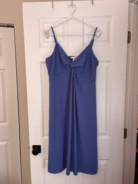 Periwinkle Blue Twist Front Midi Dress | Adjustable Strap Dress (Large)